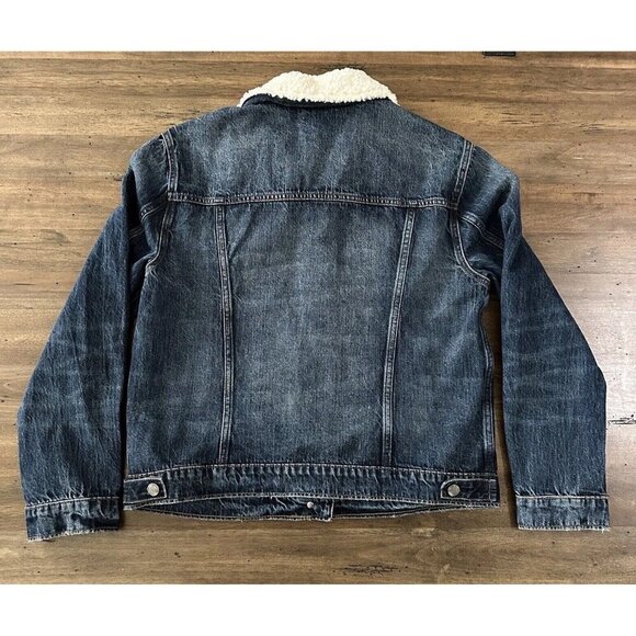 Good American Womens Trucker Blue Jacket Boyfriend Denim Sherpa Collar Size 0/1 - Picture 3 of 15